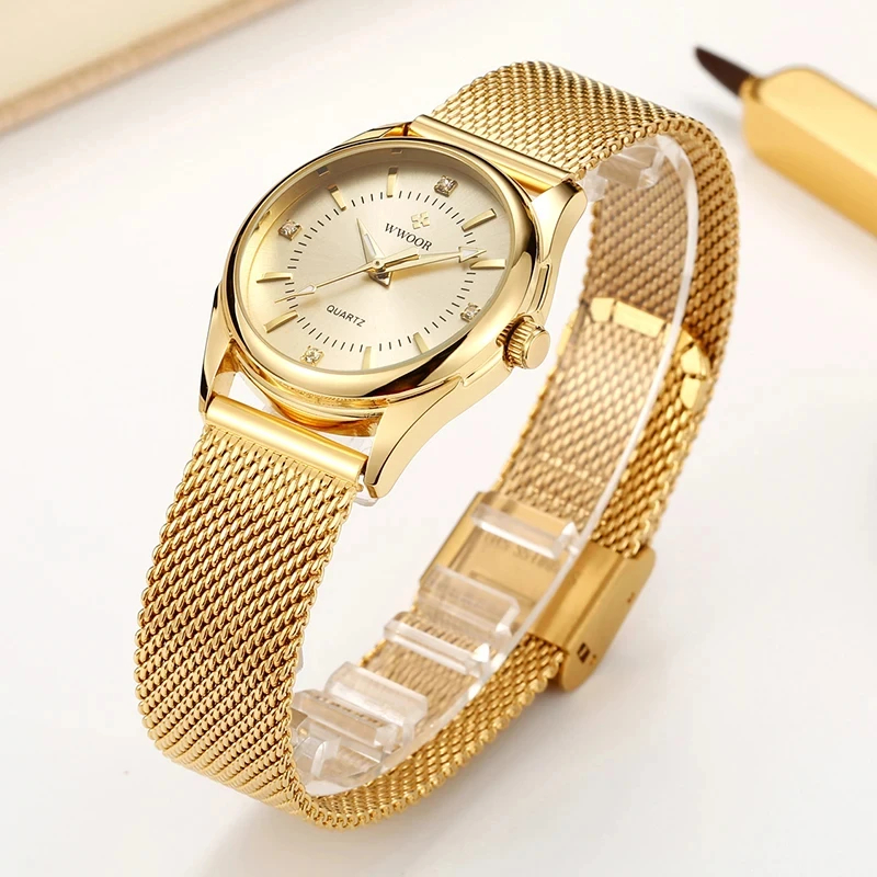 WWOOR Luxury Brand Dress Gold  - Stainless Mesh Band review and price